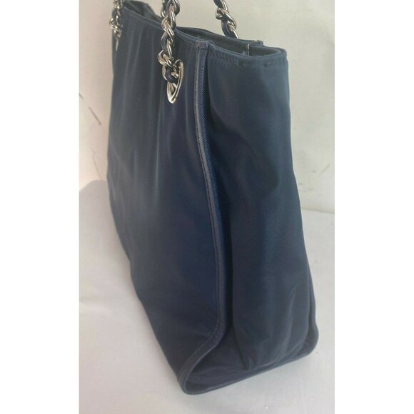 Karl Lagerfeld Paris Large Navy Blue Nylon Tote Chain Handles Shoulder Bag - Picture 7 of 12